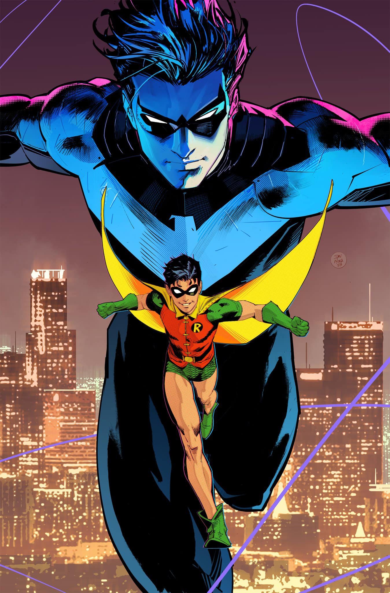 Superheroes Nightwing Robin Cityscape Print Poster