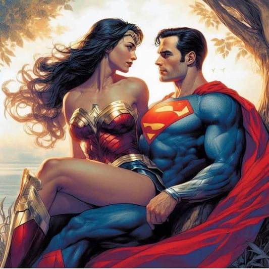 Superheroes Romantic Scene Print Poster