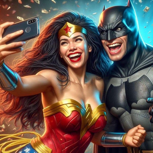Superheroes Selfie Wonder Woman Batman Print Poster