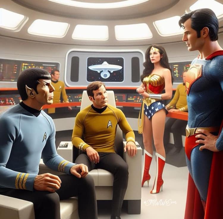Superheroes Star Trek Meeting Print Poster