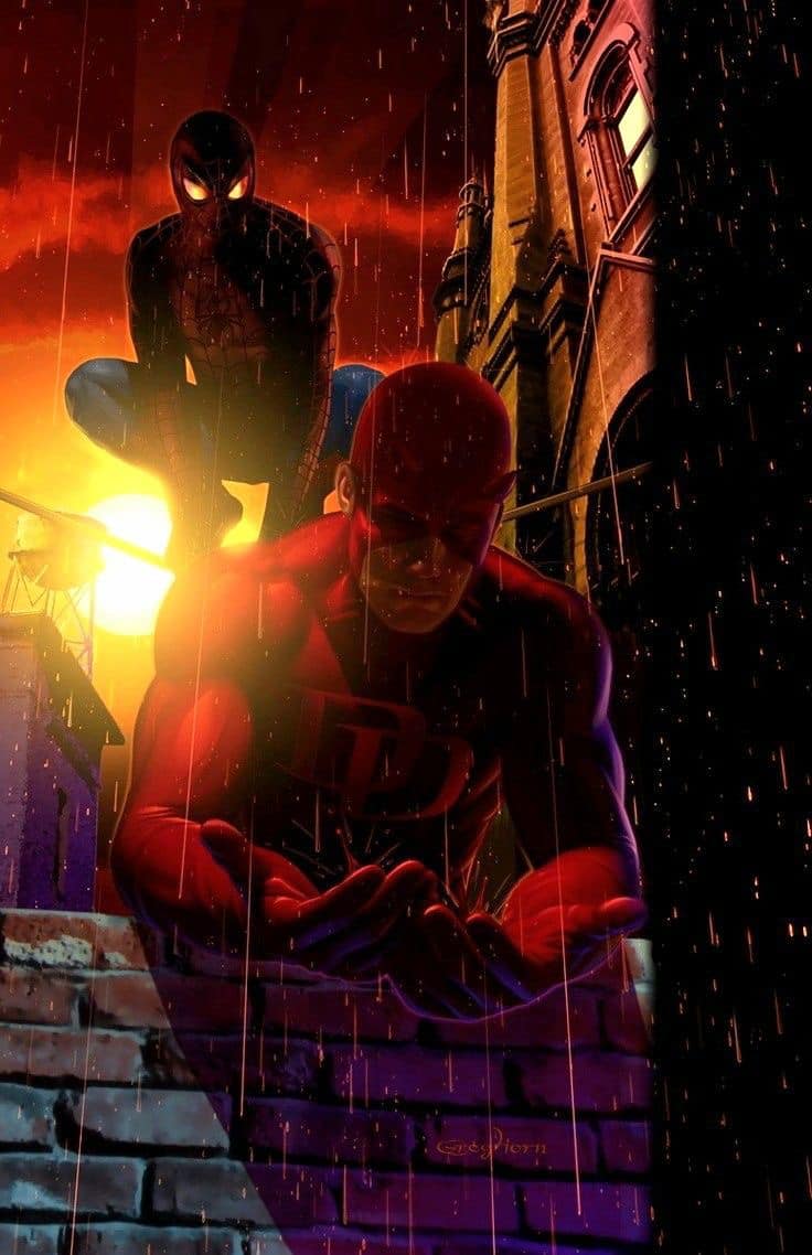 Superheroes Sunset Rain Print Poster