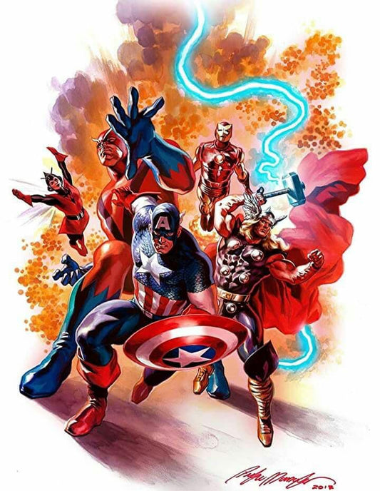 Superheroes Team Action Scene Print Poster