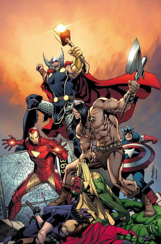 Superheroes Team Combat Scene Print Poster