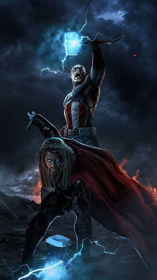 Superheroes Thor Captain America Battle Scene Print Poster