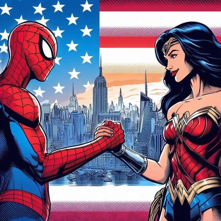 Superheroes United Nyc Background Print Poster