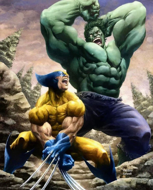 Superheroes Wolverine Hulk Action Scene Print Poster