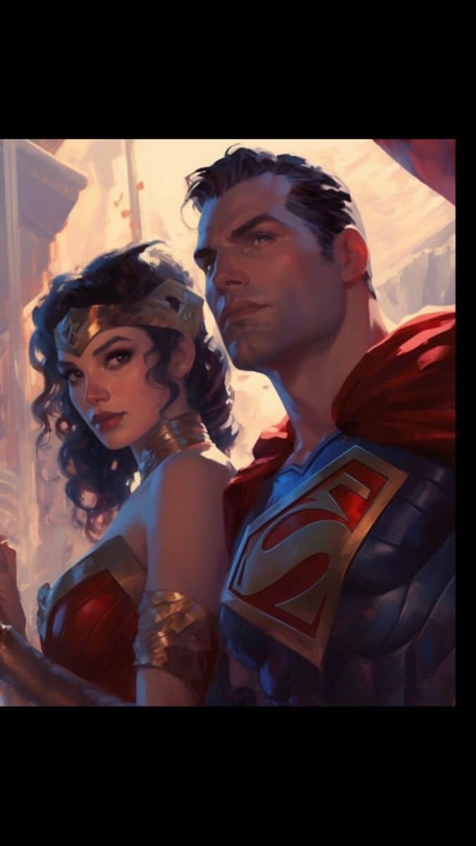 Superheroes Wonder Woman Superman Portrait Print Poster