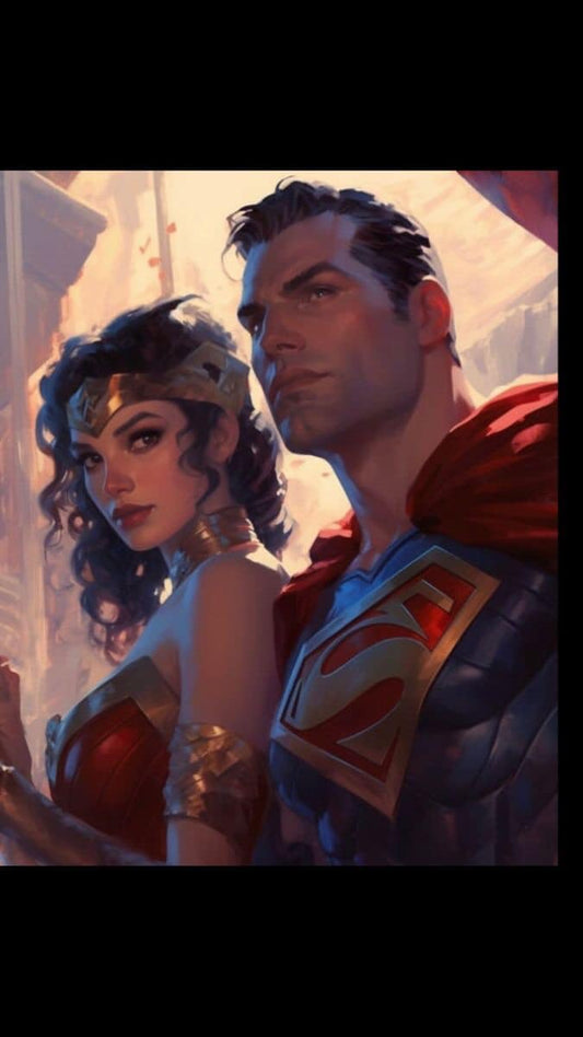 Superheroes Wonder Woman Superman Portrait Print Poster