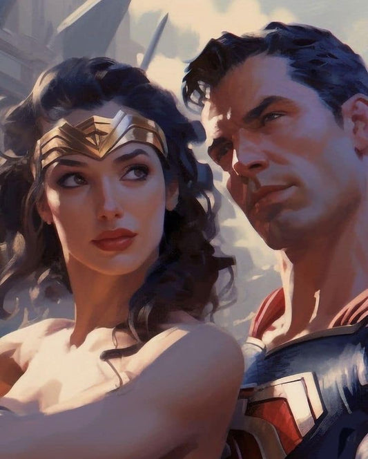 Superheroes Wonder Woman Superman Portrait (2) Print Poster