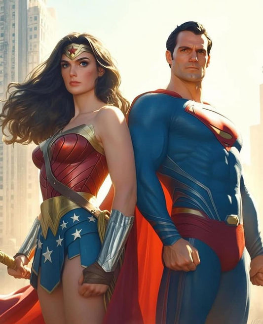 Superheroes Wonderwoman Superman Portrait Print Poster
