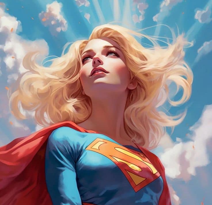 Superheroine In Blue Sky Jigsaw Puzzle