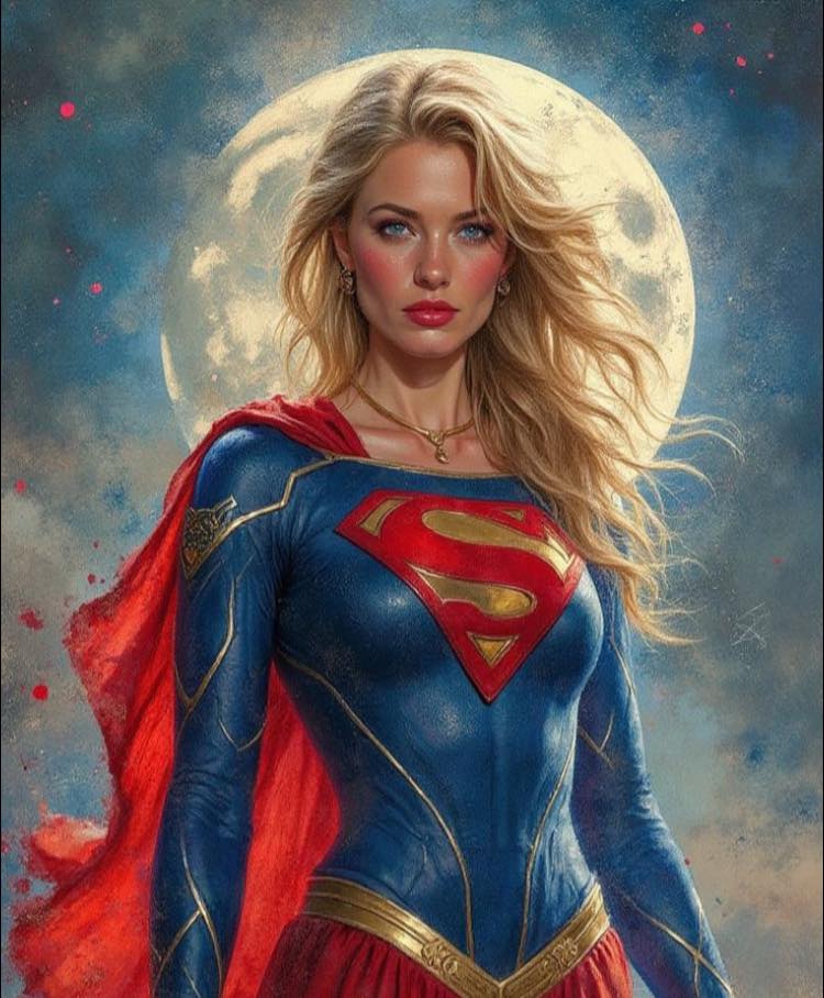 Superheroine Portrait Full Moon Print Poster