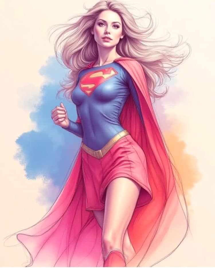 Superheroine Portrait Running Print Poster