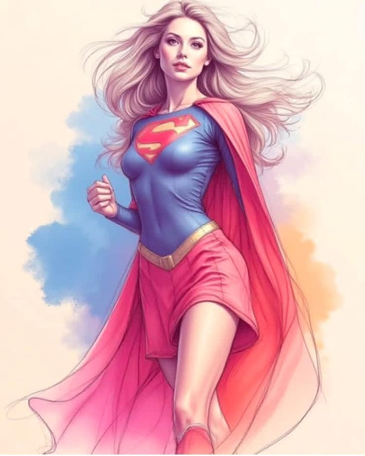 Superheroine Portrait Running Print Poster