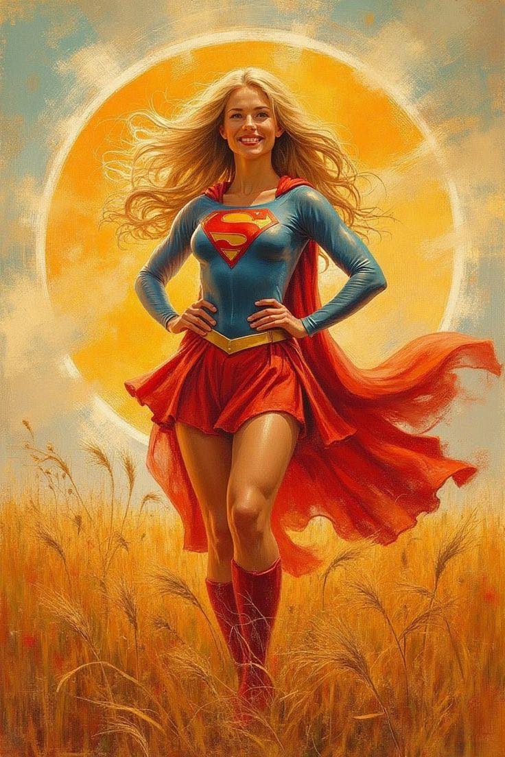 Superheroine Sunset Field Print Poster