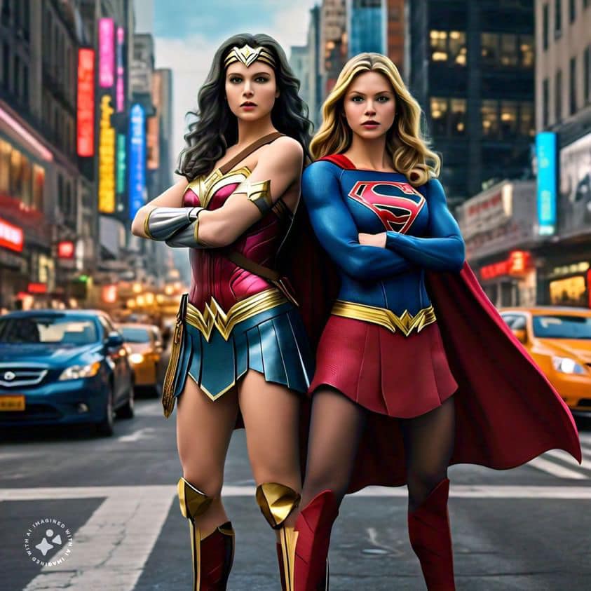 Superheroines Times Square Print Poster