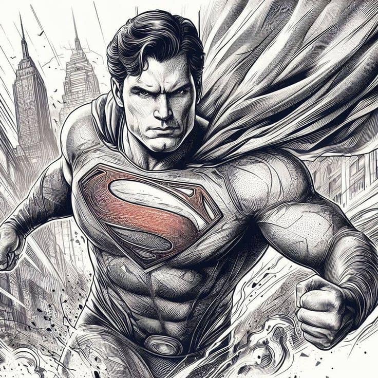 Superman Action Hero Illustration Print Poster