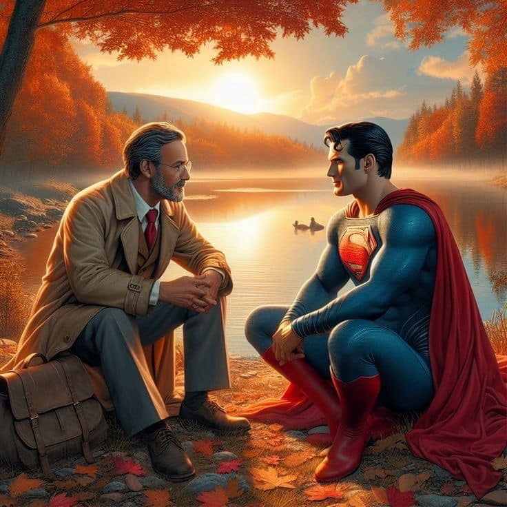 Superman And Mentor Lake Autumn Sunset Print Poster