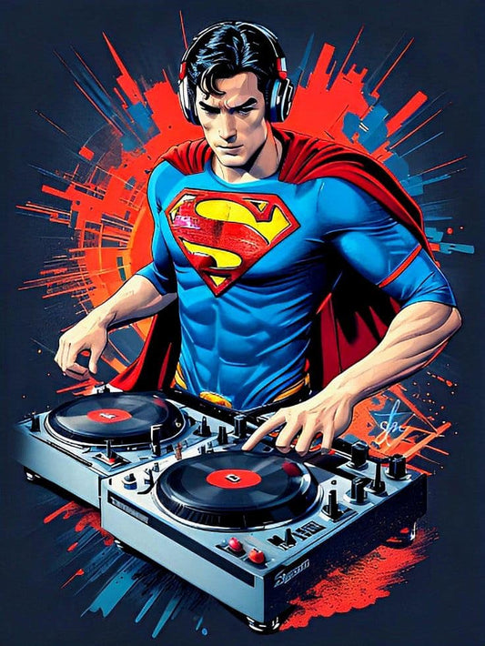 Superman Dj Mixing Artwork Print Poster