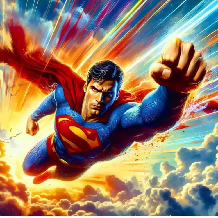 Superman Flying Heroic Illustration Print Poster