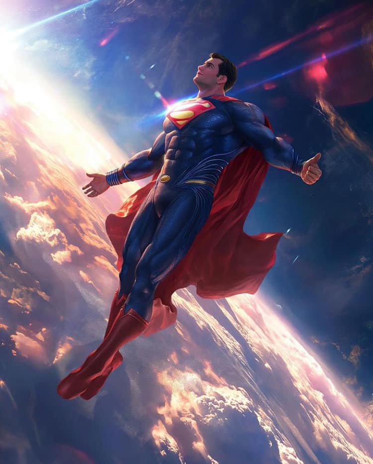 Superman Flying In Space Print Poster