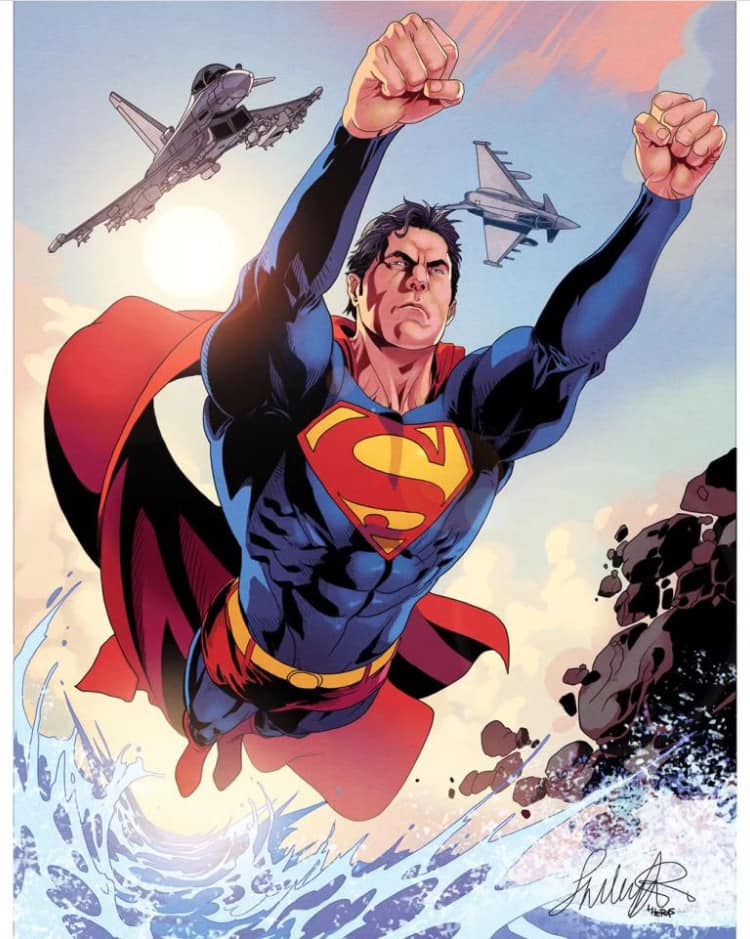 Superman Flying With Jets Print Poster