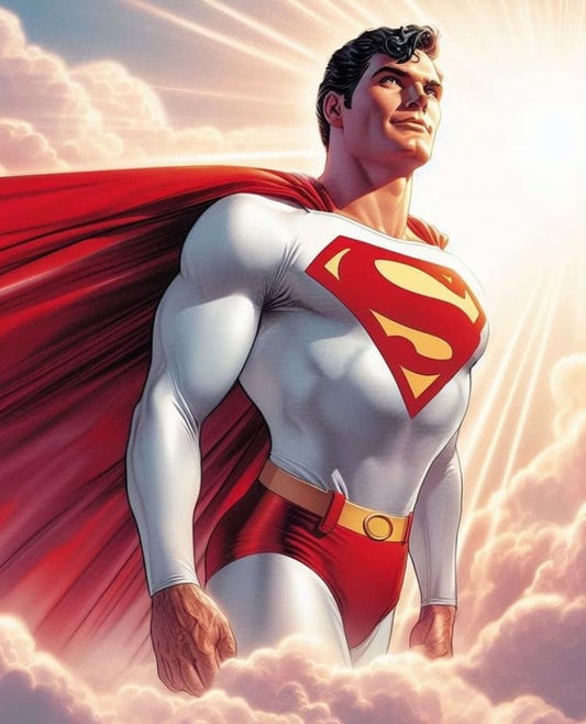 Superman Heroic Pose Clouds Print Poster