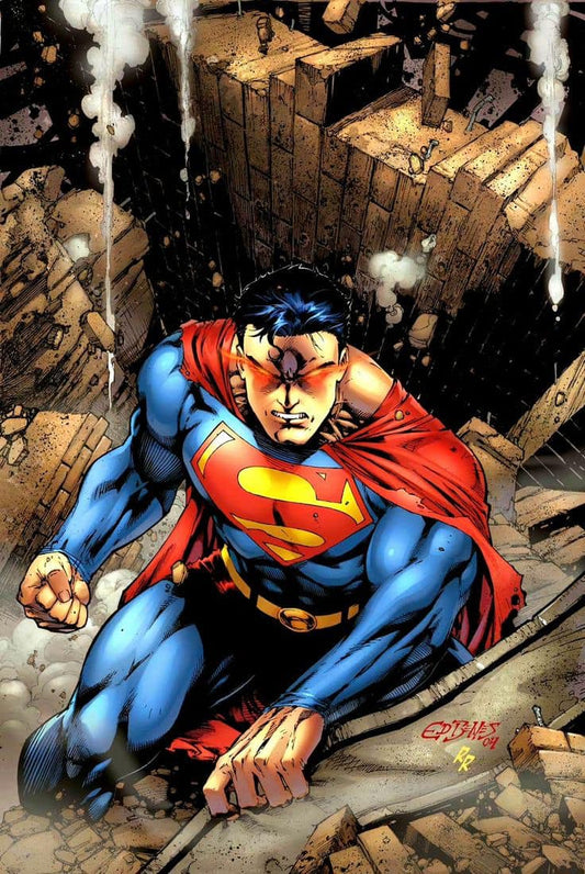 Superman In Action Debris Print Poster