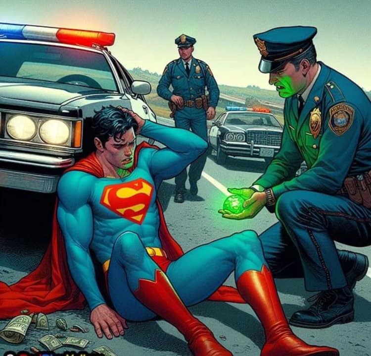 Superman Police Interaction Traffic Scene Print Poster