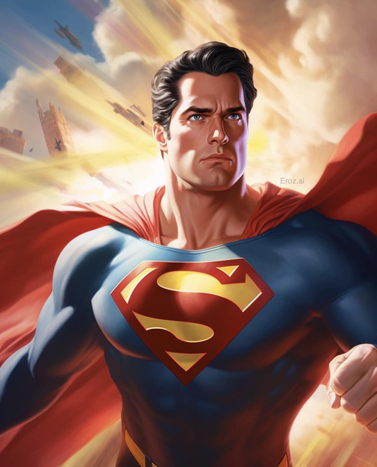 Superman Portrait Action Background Print Poster