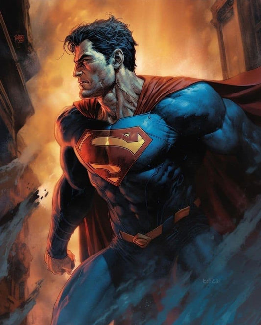 Superman Portrait Action Scene Print Poster