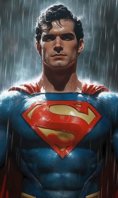 Superman Portrait Rainy Background Print Poster