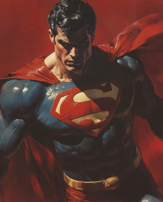 Superman Portrait Red Background Print Poster