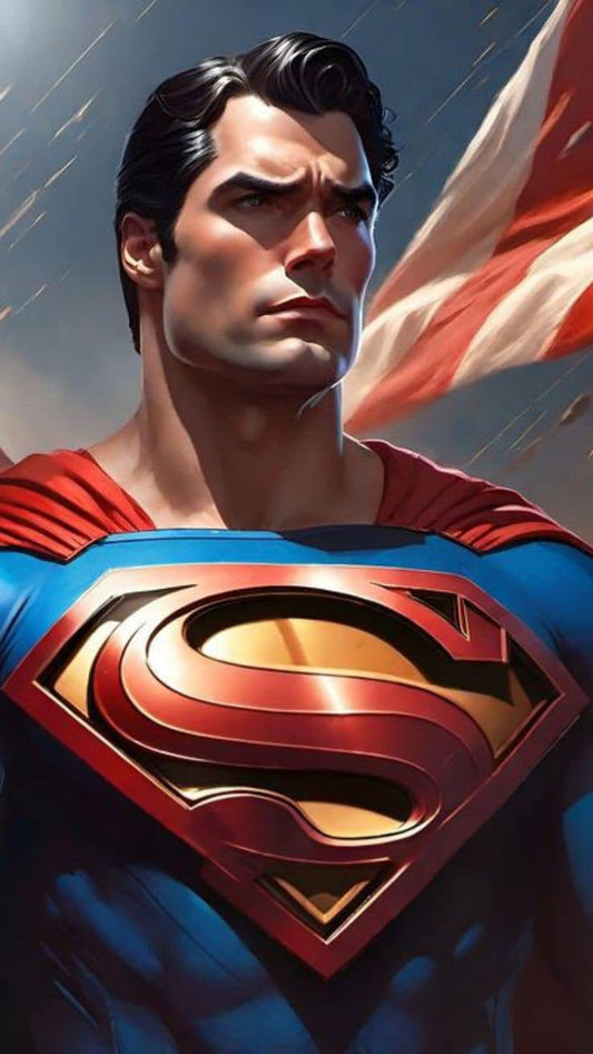 Superman Portrait With Flag Print Poster