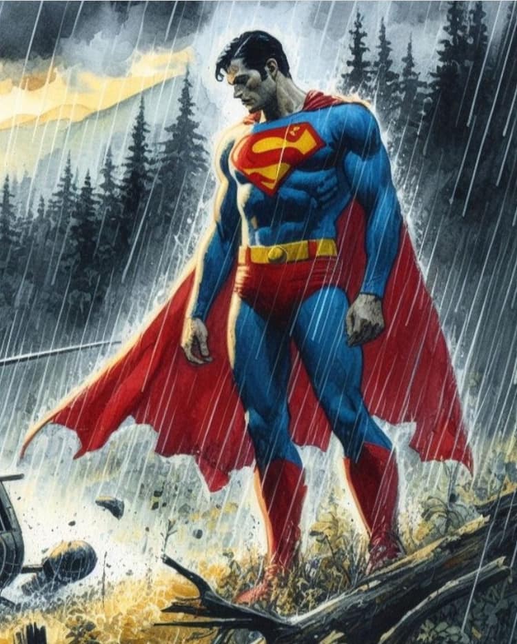 Superman Rainy Landscape Print Poster