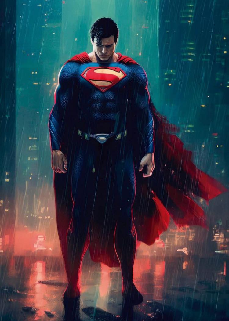 Superman Rainy Night Print Poster