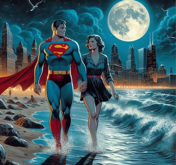Superman Romance Beach Night Jigsaw Puzzle