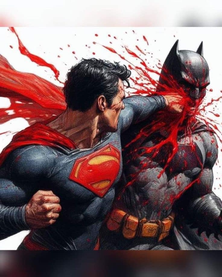 Superman Vs Batman Action Illustration Print Poster