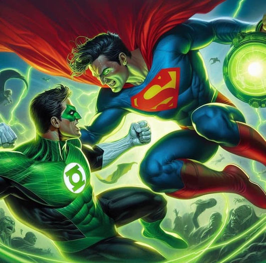 Superman Vs Green Lantern Action Scene Print Poster