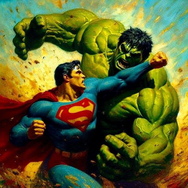 Superman Vs Hulk Battle Print Poster
