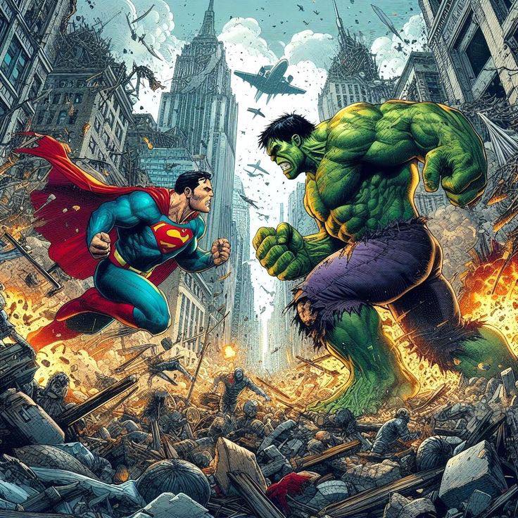 Superman Vs Hulk Battle Cityscape Jigsaw Puzzle