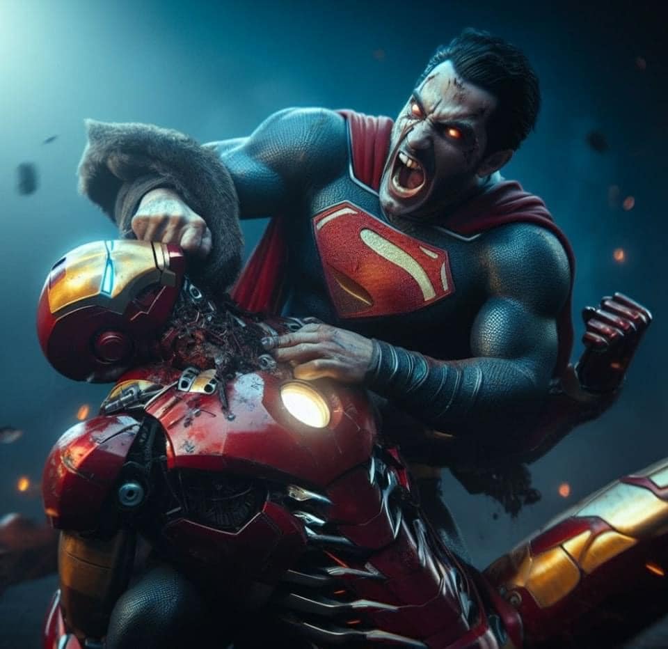 Superman Vs Ironman Battle Print Poster
