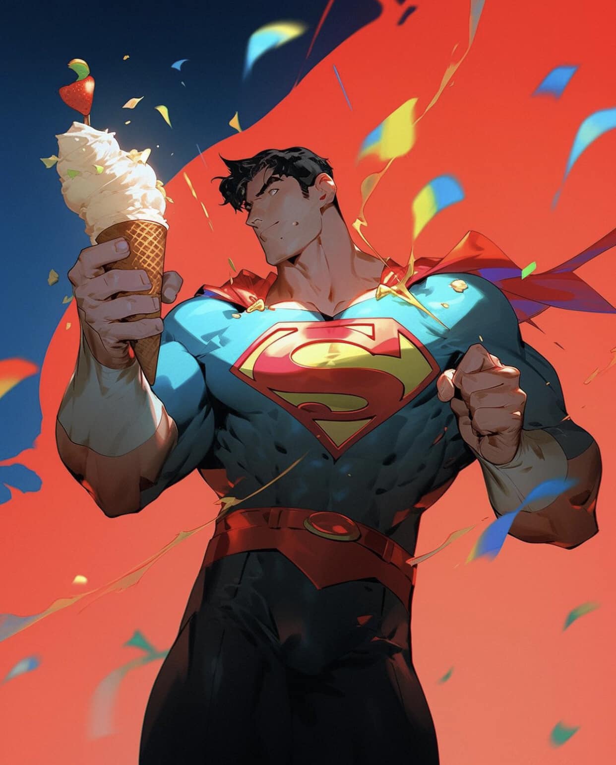 Superman With Ice Cream Cone Print Poster