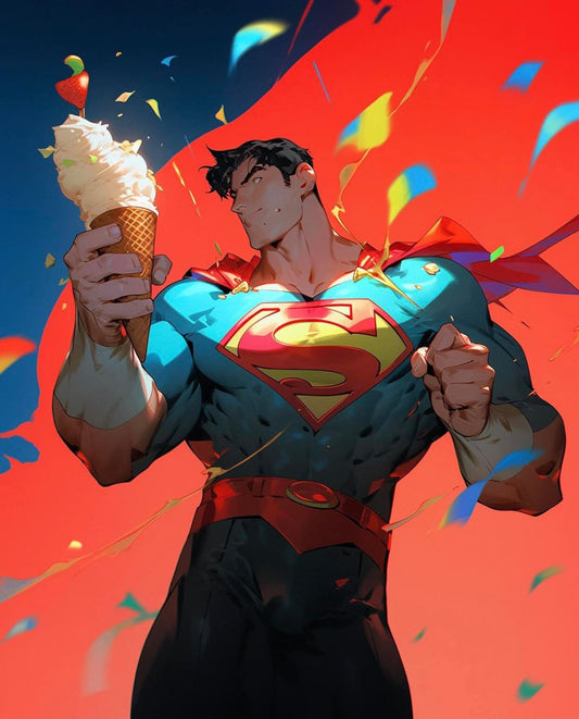 Superman With Ice Cream Cone Print Poster