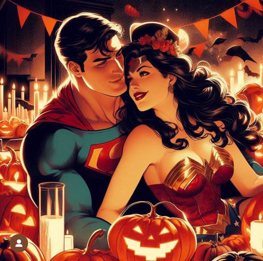 Superman Wonderwoman Halloween Romance Print Poster