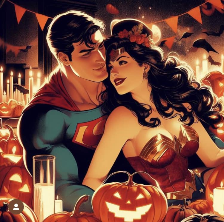 Superman Wonderwoman Halloween Romance Jigsaw Puzzle