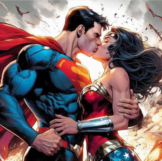 Superman Wonderwoman Kiss Print Poster