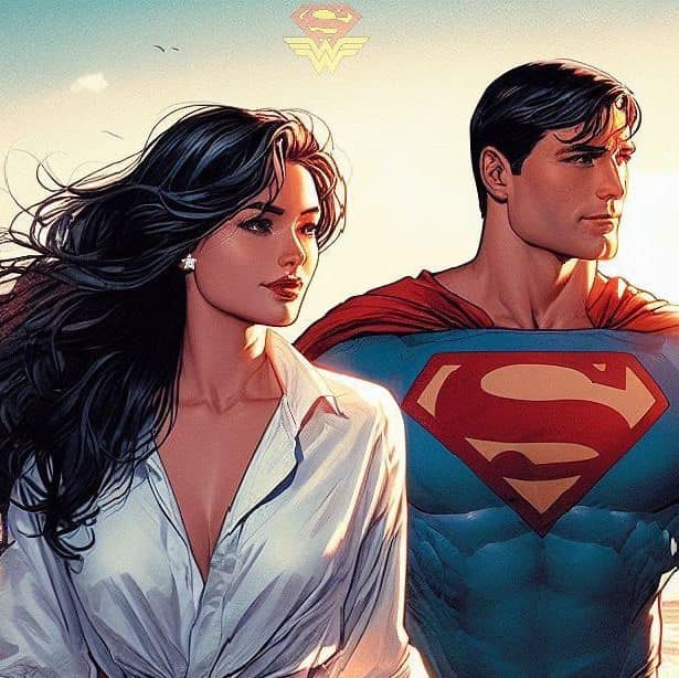 Superman Wonderwoman Portrait Print Poster