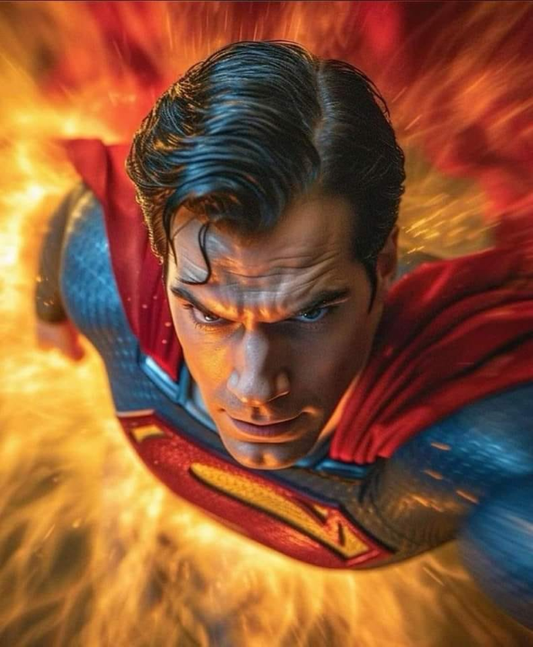 Superman Flying Fire Background 653 Print Poster