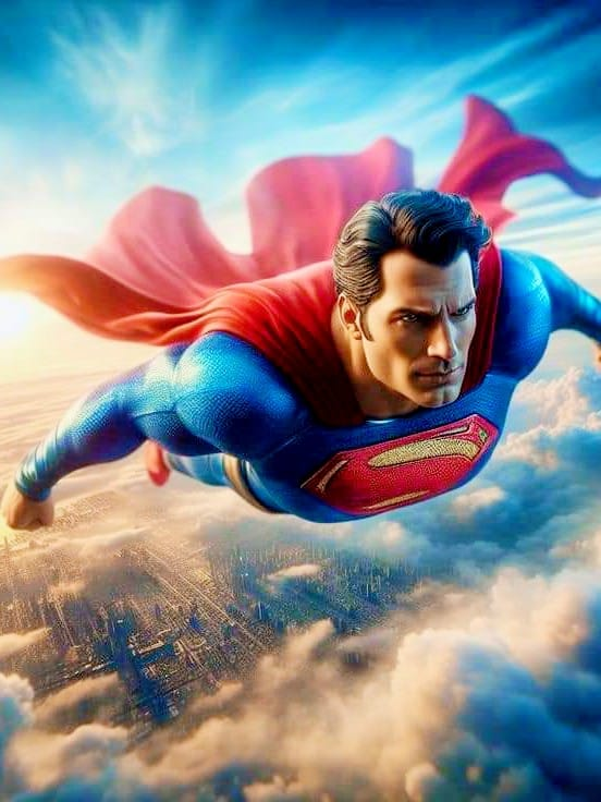 Superman Flying Sky Print Poster